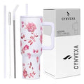 Tumbler with lid and Straw 1200ML Cup Stainless Steel Vacuum Insulated Tumbler for Water, Iced Tea or Coffee 1.2L Office Gym Travelling (White Rose)