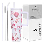 Tumbler with lid and Straw 1200ML Cup Stainless Steel Vacuum Insulated Tumbler for Water, Iced Tea or Coffee 1.2L Office Gym Travelling (White Rose)