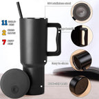 Personalized Tumbler Combo Set with Name | 1200ml Stainless Steel Insulated Mug with Straw Handle + 435ml Glass Sipper Cup | Leakproof Coffee Mug Gift (Brown Mug/Black)