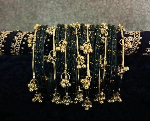 Black Glass Bangles with kashmiri bangles✨