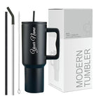 Personalized Tumbler Combo Set with Name | 1200ml Stainless Steel Insulated Mug with Straw Handle + 435ml Glass Sipper Cup | Leakproof Coffee Mug Gift (Brown Mug/Black)