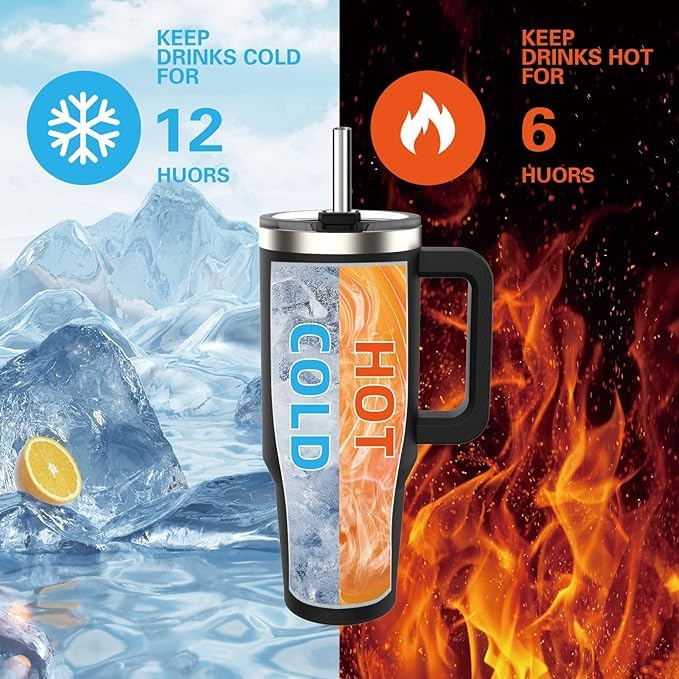 Personalized Tumbler Combo Set with Name | 1200ml Stainless Steel Insulated Mug with Straw Handle + 435ml Glass Sipper Cup | Leakproof Coffee Mug Gift (Brown Mug/Black)