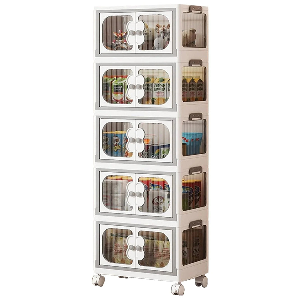 5 Layer Storage Box Wardrobe with Wheels (45cm, White)