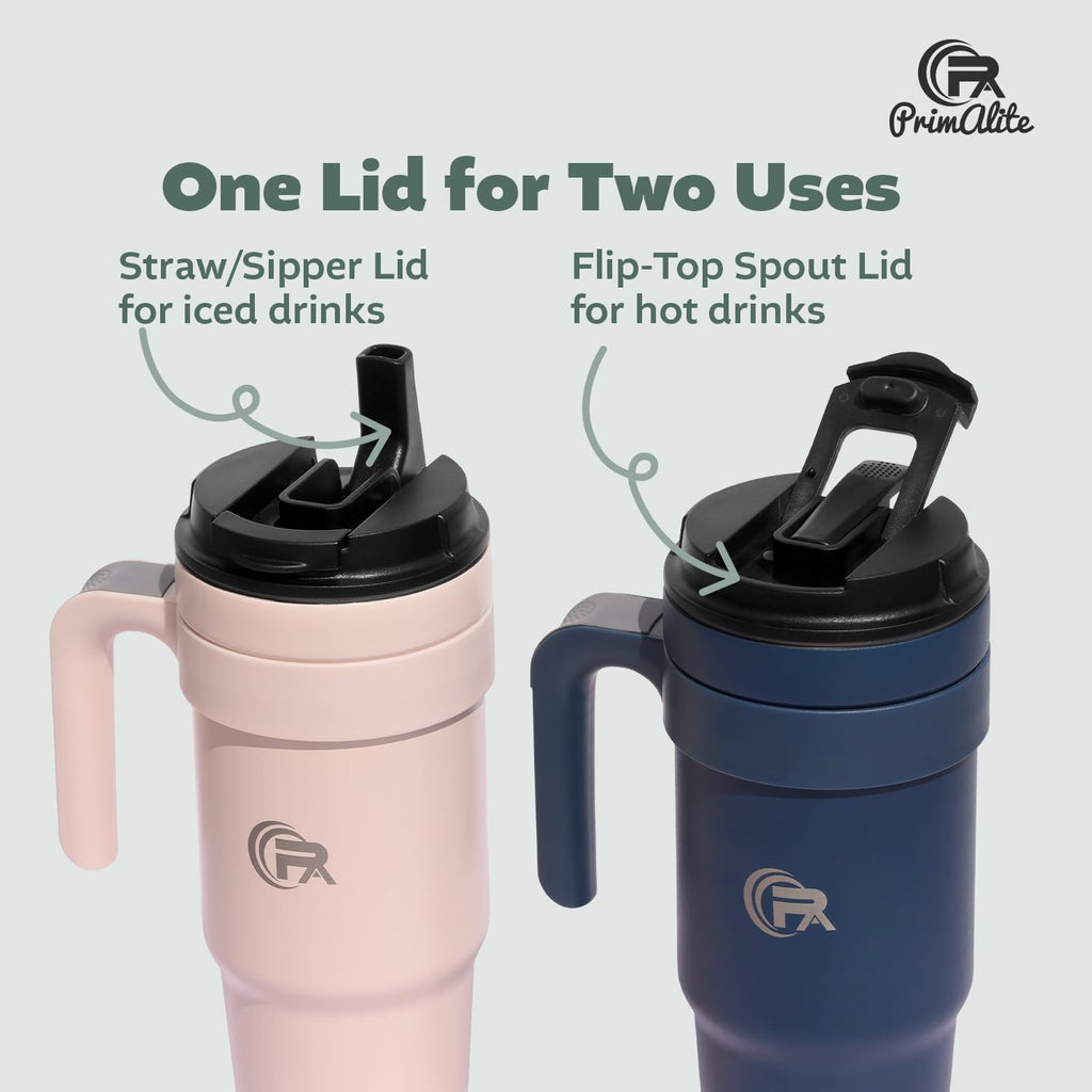 Primalite 1200ML Stainless Steel Insulated Tumbler with Handle | 2-in-1 Straw & Flip Lid | 40oz Travel Mug Bottle for Hot, Cold Drink | Fits in Car CupHolder for Water, Iced Tea, Coffee- Rose Quartz