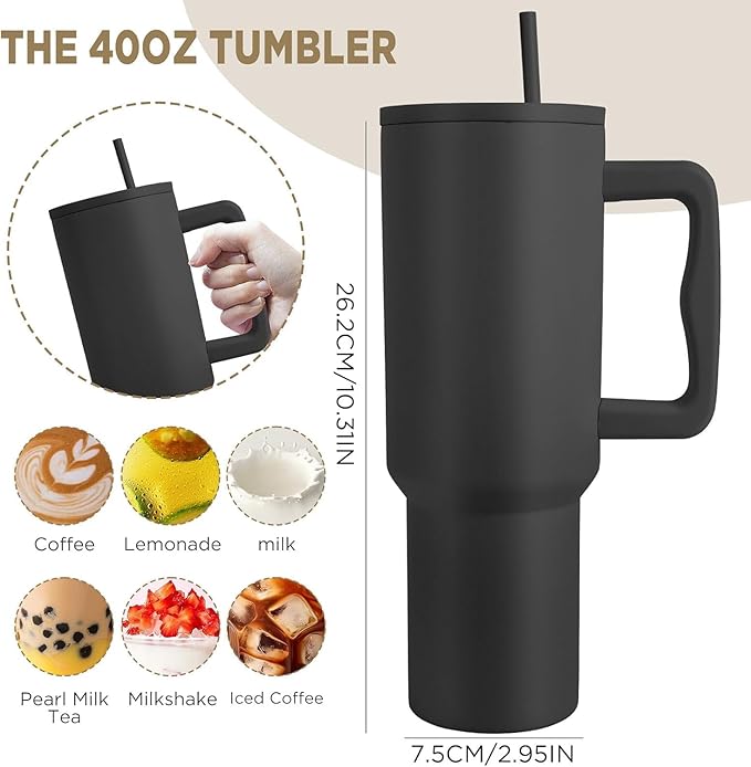 Personalized Tumbler Combo Set with Name | 1200ml Stainless Steel Insulated Mug with Straw Handle + 435ml Glass Sipper Cup | Leakproof Coffee Mug Gift (Brown Mug/Black)