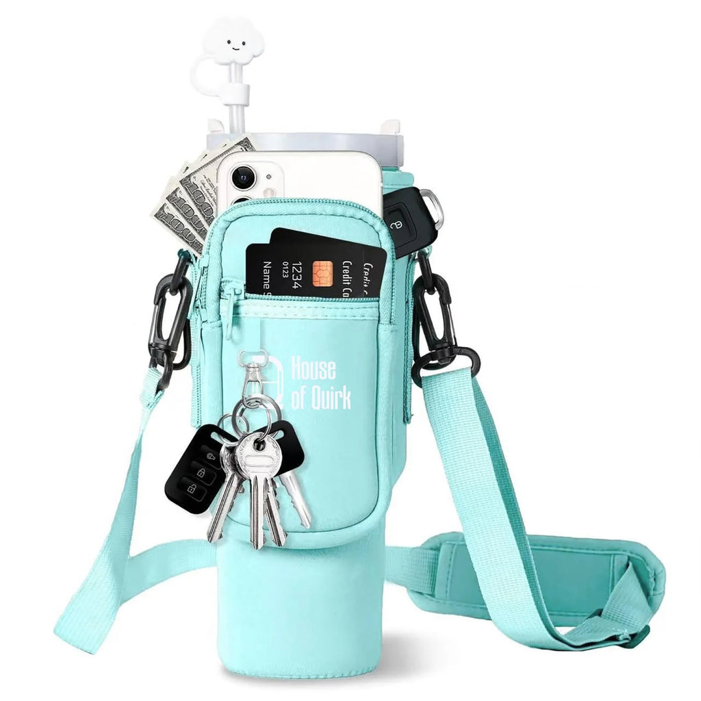 Water Bottle Carrier Bag with Phone Pocket with Adjustable Strap (Tumbler Not Included)