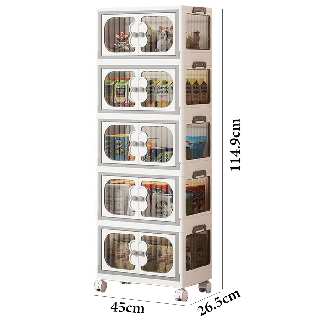 5 Layer Storage Box Wardrobe with Wheels (45cm, White)
