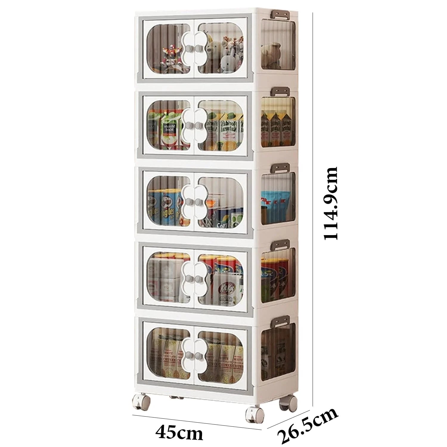 5 Layer Storage Box Wardrobe with Wheels (45cm, White)