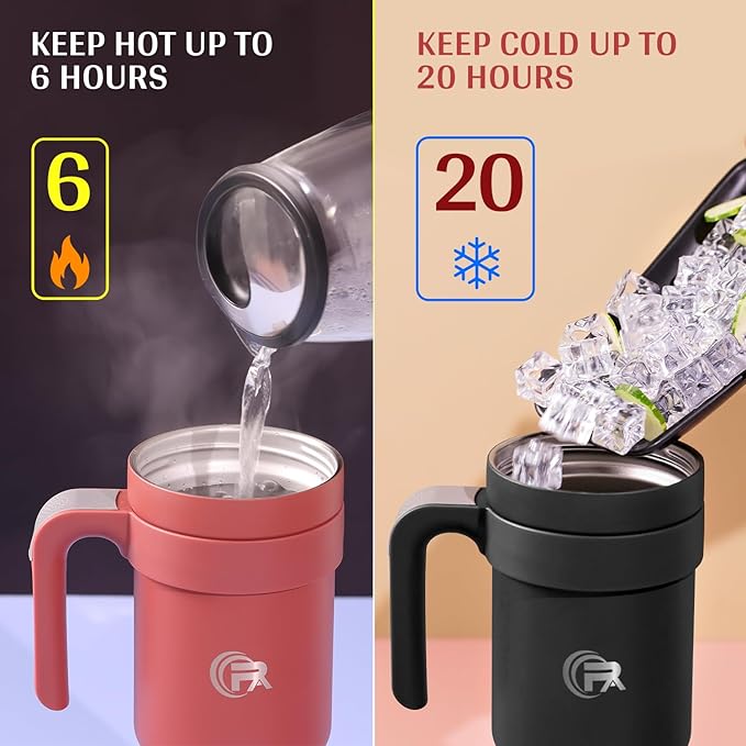 Primalite 1200ML Stainless Steel Insulated Tumbler with Handle | 2-in-1 Straw & Flip Lid | 40oz Travel Mug Bottle for Hot, Cold Drink | Fits in Car CupHolder for Water, Iced Tea, Coffee- Rose Quartz
