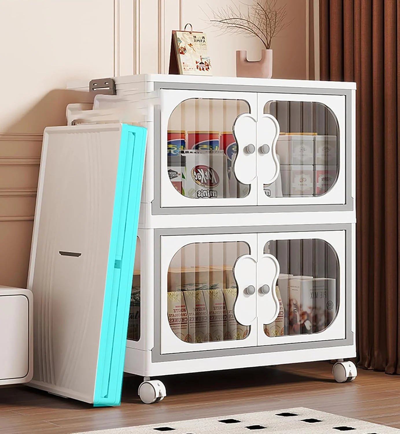 5 Layer Storage Box Wardrobe with Wheels (45cm, White)