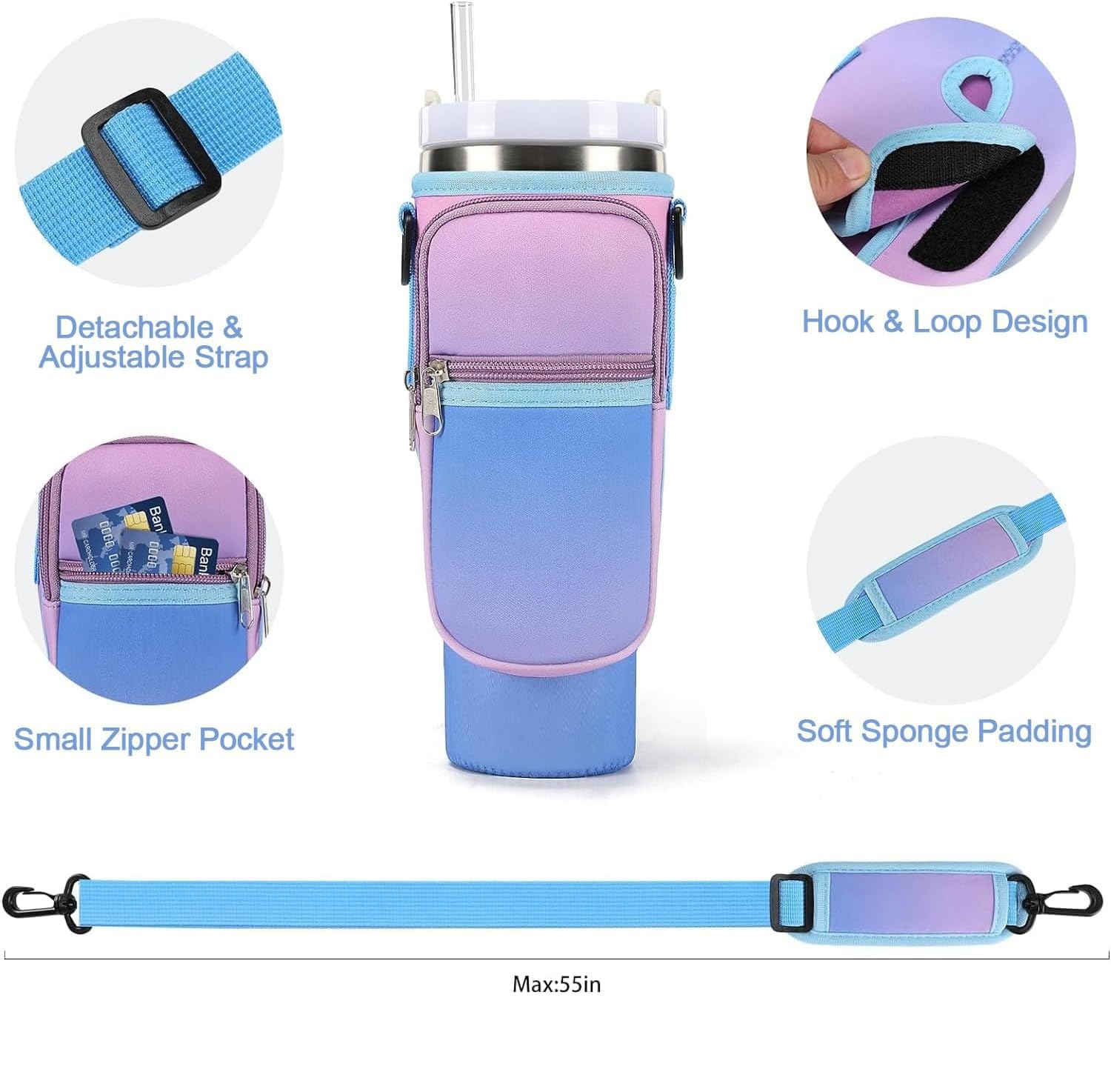 Water Bottle Carrier Bag with Phone Pocket with Adjustable Strap (Tumbler Not Included)