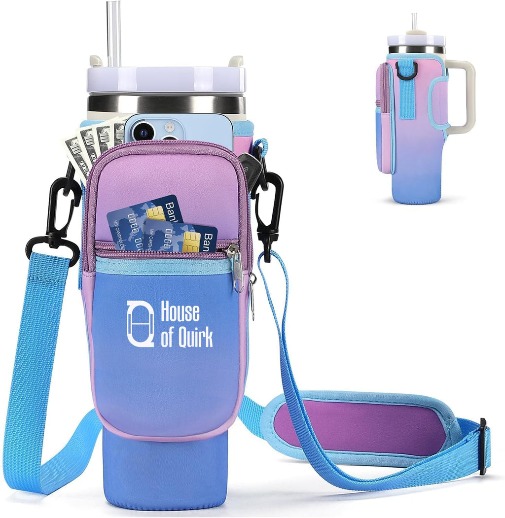 Water Bottle Carrier Bag with Phone Pocket with Adjustable Strap (Tumbler Not Included)