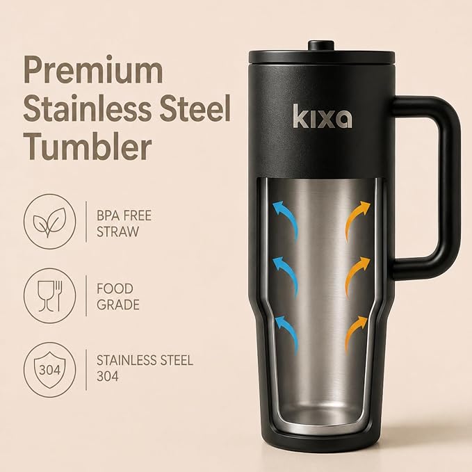 HydroFlow Tumbler 1200 ml, Black | Hot & Cold, Leakproof