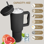 Personalized Tumbler Combo Set with Name | 1200ml Stainless Steel Insulated Mug with Straw Handle + 435ml Glass Sipper Cup | Leakproof Coffee Mug Gift (Brown Mug/Black)