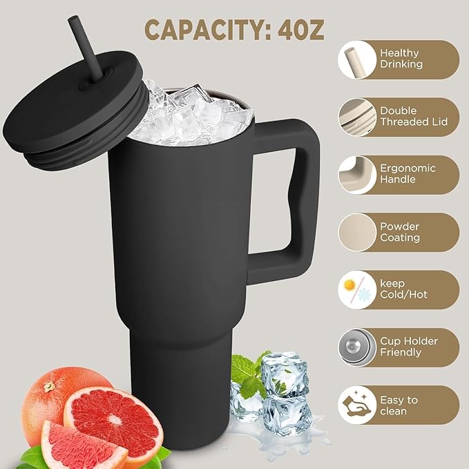 Personalized Tumbler Combo Set with Name | 1200ml Stainless Steel Insulated Mug with Straw Handle + 435ml Glass Sipper Cup | Leakproof Coffee Mug Gift (Brown Mug/Black)