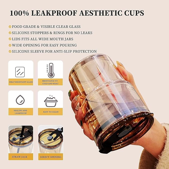 Personalized Tumbler Combo Set with Name | 1200ml Stainless Steel Insulated Mug with Straw Handle + 435ml Glass Sipper Cup | Leakproof Coffee Mug Gift (Brown Mug/Black)