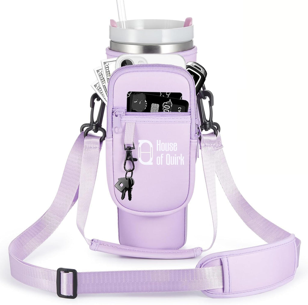 Water Bottle Carrier Bag with Phone Pocket with Adjustable Strap (Tumbler Not Included)