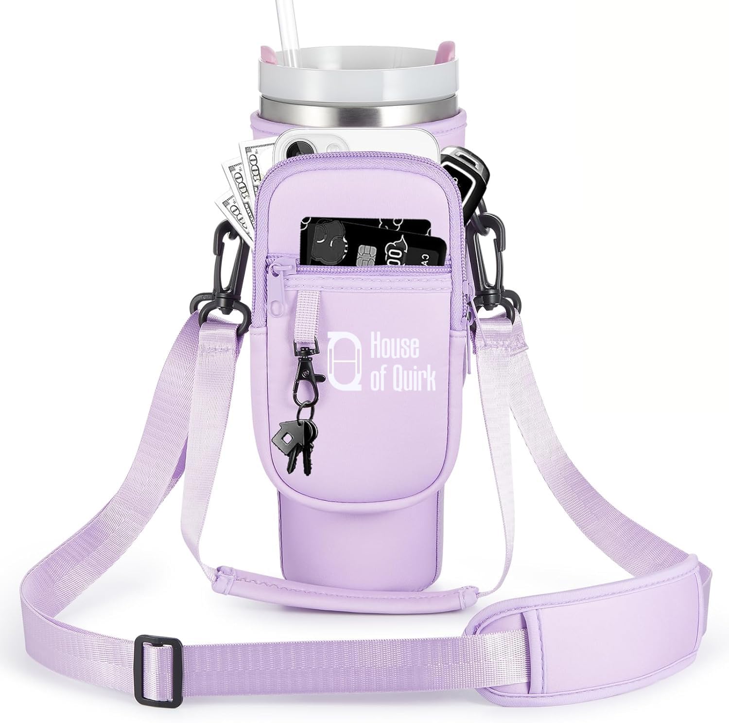 Water Bottle Carrier Bag with Phone Pocket with Adjustable Strap (Tumbler Not Included)