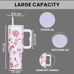 Tumbler with lid and Straw 1200ML Cup Stainless Steel Vacuum Insulated Tumbler for Water, Iced Tea or Coffee 1.2L Office Gym Travelling (White Rose)