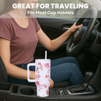 Tumbler with lid and Straw 1200ML Cup Stainless Steel Vacuum Insulated Tumbler for Water, Iced Tea or Coffee 1.2L Office Gym Travelling (White Rose)