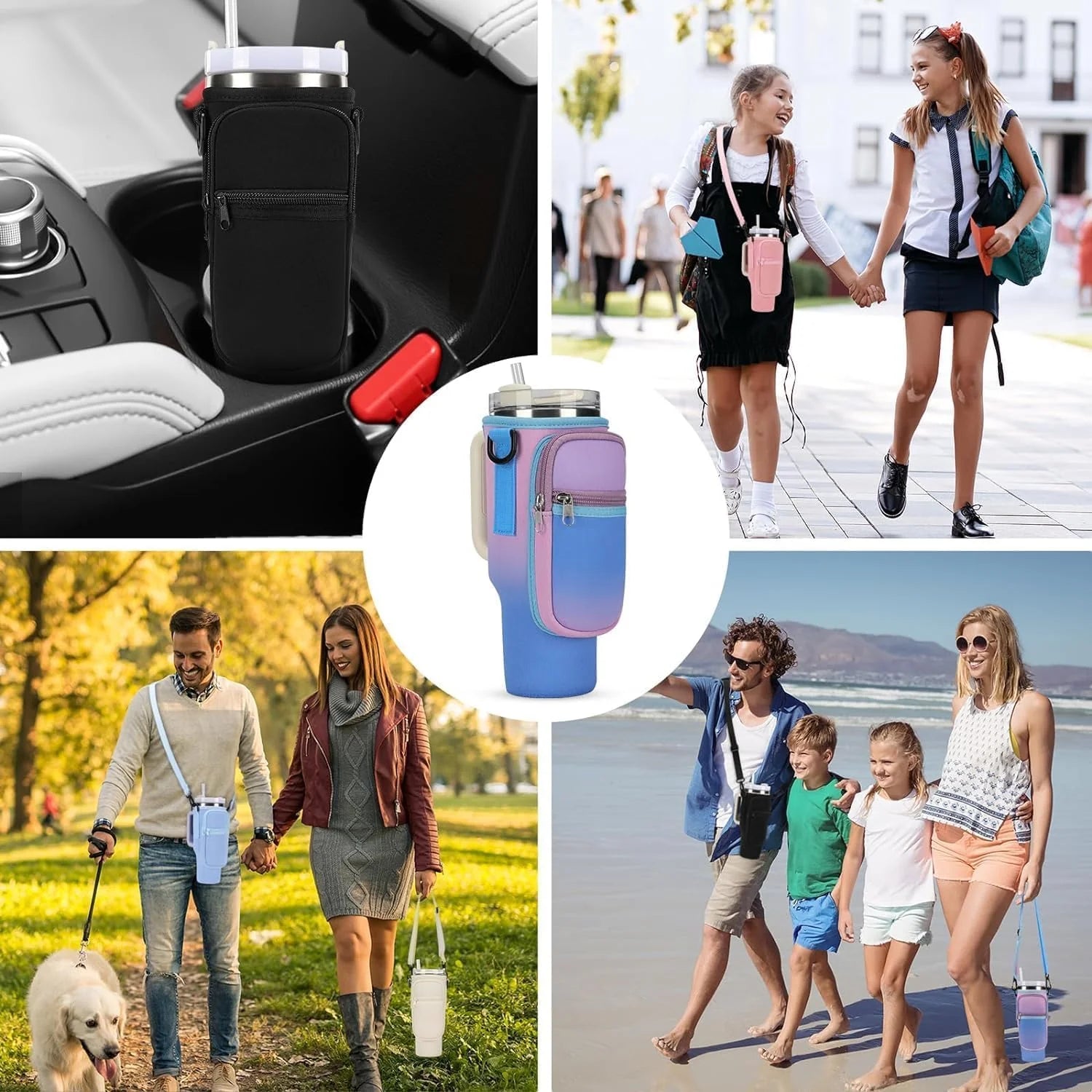 Water Bottle Carrier Bag with Phone Pocket with Adjustable Strap (Tumbler Not Included)