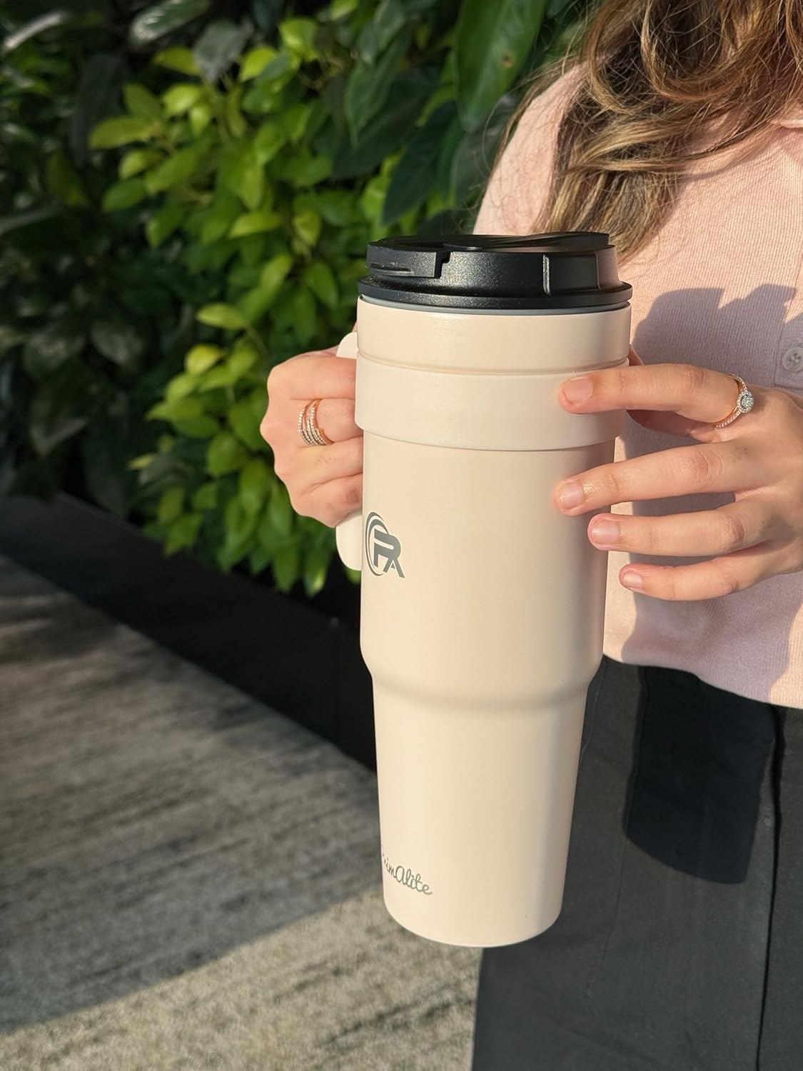Primalite 1200ML Stainless Steel Insulated Tumbler with Handle | 2-in-1 Straw & Flip Lid | 40oz Travel Mug Bottle for Hot, Cold Drink | Fits in Car CupHolder for Water, Iced Tea, Coffee- Rose Quartz