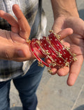 Red Glass Bangles with kashmiri bangles