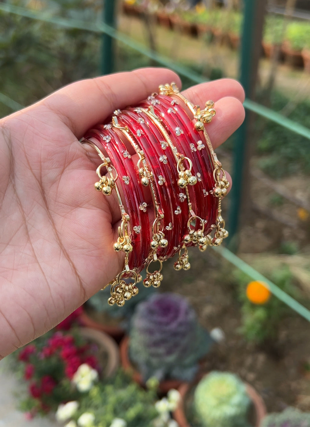 Red Glass Bangles with kashmiri bangles