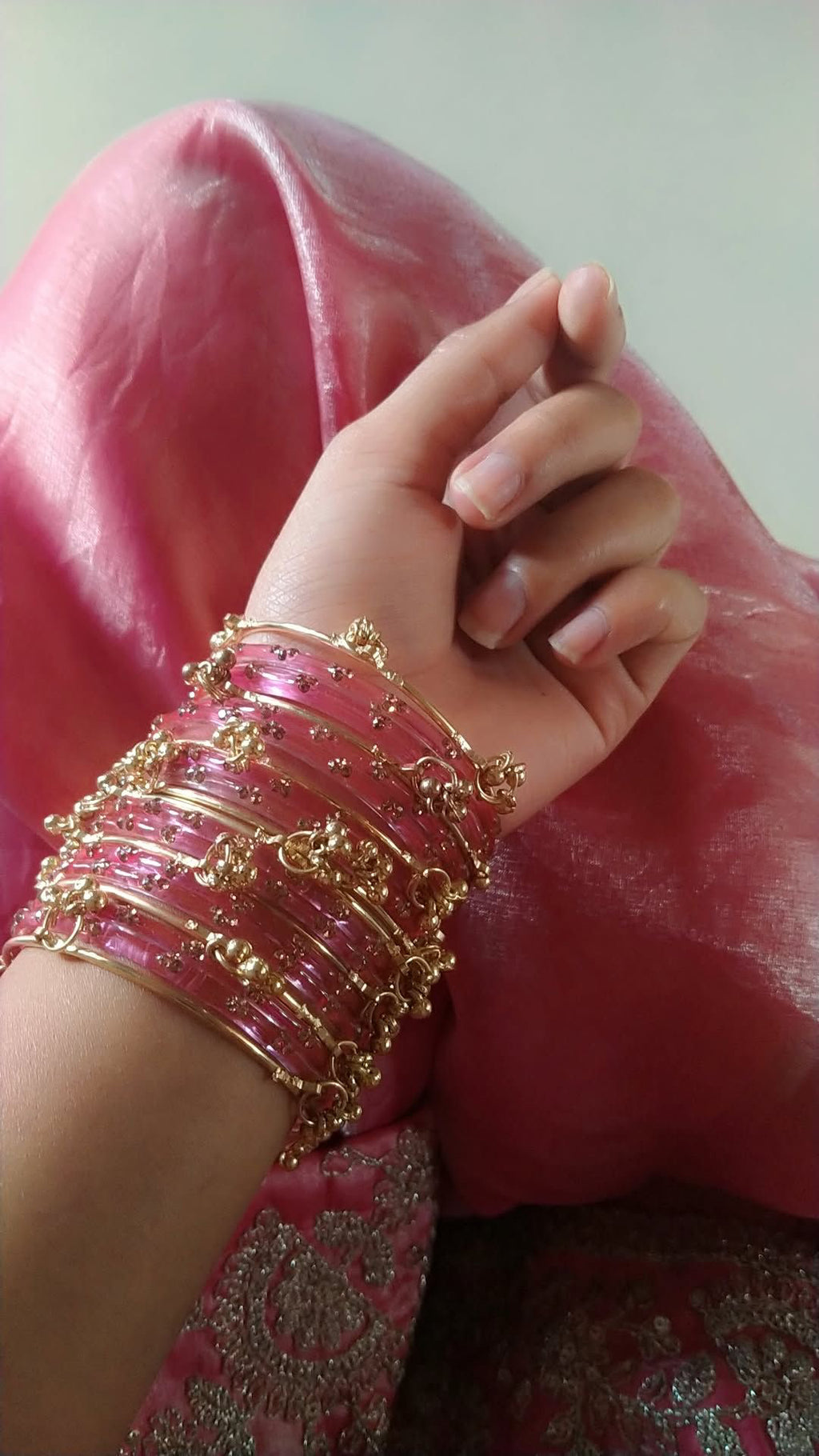 Light pink glass bangles with kashmiri bangles✨