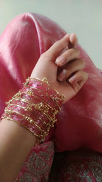 Light pink glass bangles with kashmiri bangles✨